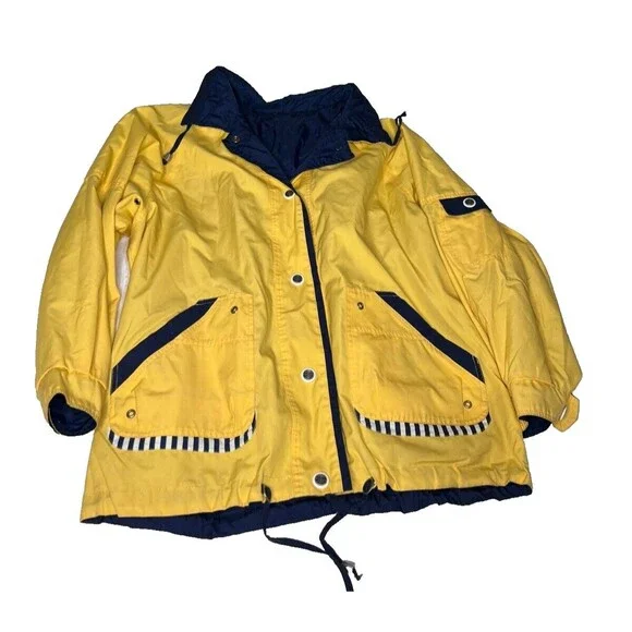 Vintage Men's Current Seen Reversible Windbreaker Jacket Navy Blue Yellow Size L - Picture 5 of 13